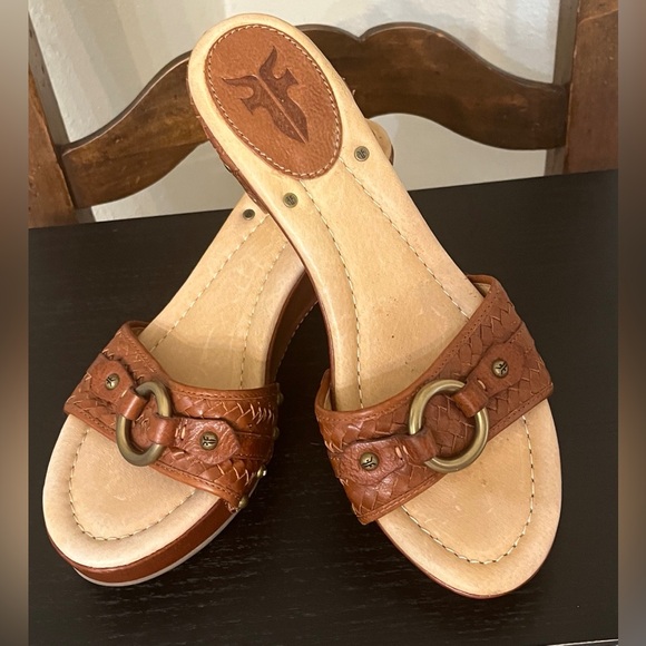 Frye Brown Leather Slide Sandals - Picture 1 of 5